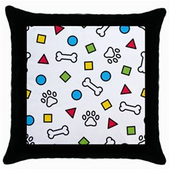 Dog Paw Seamless Pattern Footprint Bone Throw Pillow Case (black) by Bangk1t