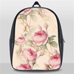 Roses Plants Vintage Retro Flowers Pattern School Bag (Large) Front