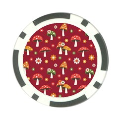 Woodland Mushroom And Daisy Seamless Pattern On Red Backgrounds Poker Chip Card Guard by Amaryn4rt