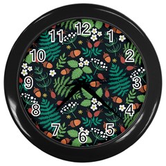 Pattern Forest Leaf Fruits Flowers Motif Wall Clock (black) by Amaryn4rt