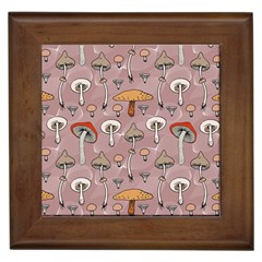 Mushrooms Autumn Fall Pattern Seamless Decorative Framed Tile by pakminggu