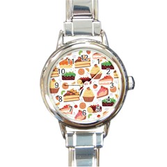 Dessert And Cake For Food Pattern Round Italian Charm Watch by Grandong