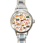 Dessert And Cake For Food Pattern Round Italian Charm Watch Front