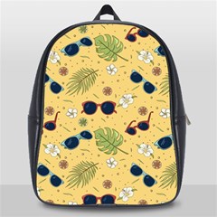 Seamless Pattern Of Sunglasses Tropical Leaves And Flower School Bag (large) by Grandong