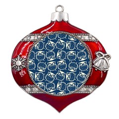 Cute Seamless Owl Background Pattern Metal Snowflake And Bell Red Ornament by Grandong