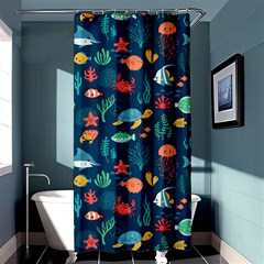 Variety Of Fish Illustration Turtle Jellyfish Art Texture Shower Curtain 36  X 72  (stall)  by Grandong