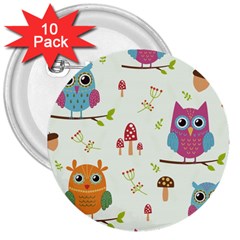 Forest-seamless-pattern-with-cute-owls 3  Buttons (10 Pack)  by pakminggu