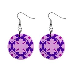 Pink And Purple Flowers Pattern Mini Button Earrings by shoopshirt