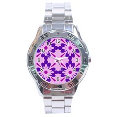 Pink And Purple Flowers Pattern Stainless Steel Analogue Watch by shoopshirt