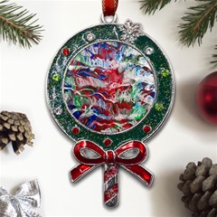 Abstract Waves Metal X mas Lollipop With Crystal Ornament by kaleidomarblingart