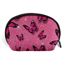 Pink Glitter Butterfly Accessory Pouch (large) by uniart180623