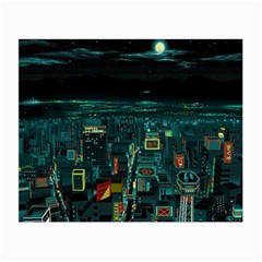 Night Black City Neon Sky Stars Moon Abstract Small Glasses Cloth (2 Sides) by Cowasu