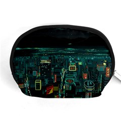 Night Black City Neon Sky Stars Moon Abstract Accessory Pouch (medium) by Cowasu