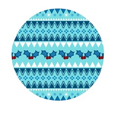 Blue Christmas Vintage Ethnic Seamless Pattern Mini Round Pill Box by Bedest