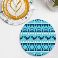 Blue Christmas Vintage Ethnic Seamless Pattern Uv Print Round Tile Coaster by Bedest