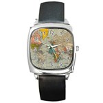 Vintage World Map Square Metal Watch Front