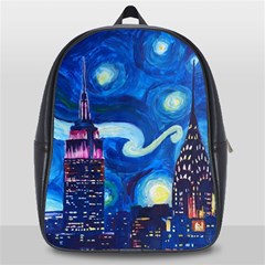 Starry Night In New York Van Gogh Manhattan Chrysler Building And Empire State Building School Bag (large) by Sarkoni