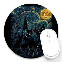 Castle Starry Night Van Gogh Parody Round Mousepad by Sarkoni