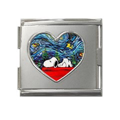 Dog Cartoon Vincent Van Gogh s Starry Night Parody Mega Link Heart Italian Charm (18mm) by Sarkoni