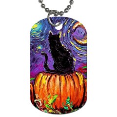 Halloween Art Starry Night Hallows Eve Black Cat Pumpkin Dog Tag (two Sides) by Sarkoni