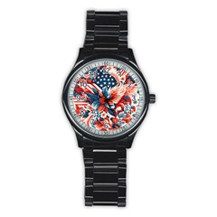 America Pattern Stainless Steel Round Watch by Valentinaart