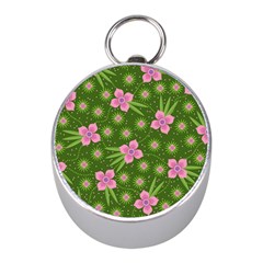 Pink Flower Background Pattern Mini Silver Compasses by Ravend