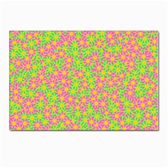 Pink Flower Background Green Pattern Postcards 5  X 7  (pkg Of 10) by Ravend