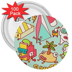 Summer Up Cute Doodle 3  Buttons (100 Pack)  by Bedest