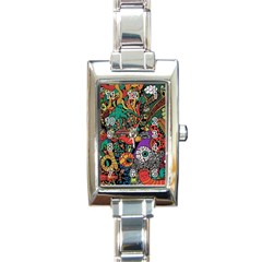 Cute Cartoon Doodle Rectangle Italian Charm Watch by Bedest