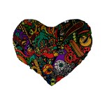 Cute Cartoon Doodle Standard 16  Premium Flano Heart Shape Cushions Back