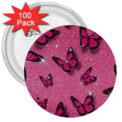 Pink Glitter Butterfly 3  Buttons (100 Pack)  by Ndabl3x