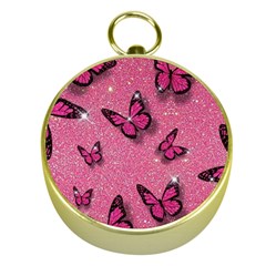 Pink Glitter Butterfly Gold Compasses by Ndabl3x