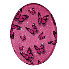 Pink Glitter Butterfly Oval Glass Fridge Magnet (4 Pack) by Ndabl3x