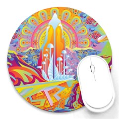 Multicolored Optical Illusion Painting Psychedelic Digital Art Round Mousepad by Bedest