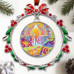 Multicolored Optical Illusion Painting Psychedelic Digital Art Metal X mas Wreath Ribbon Ornament by Bedest