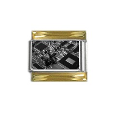 Black And Gray Circuit Board Computer Microchip Digital Art Gold Trim Italian Charm (9mm) by Bedest