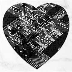 Black And Gray Circuit Board Computer Microchip Digital Art Jigsaw Puzzle (heart) by Bedest