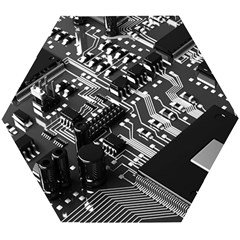 Black And Gray Circuit Board Computer Microchip Digital Art Wooden Puzzle Hexagon by Bedest