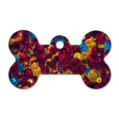 Psychedelic Digital Art Colorful Flower Abstract Multi Colored Dog Tag Bone (one Side) by Bedest