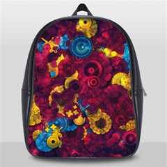 Psychedelic Digital Art Colorful Flower Abstract Multi Colored School Bag (large) by Bedest