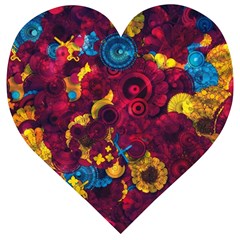 Psychedelic Digital Art Colorful Flower Abstract Multi Colored Wooden Puzzle Heart by Bedest