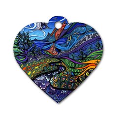 Multicolored Abstract Painting Artwork Psychedelic Colorful Dog Tag Heart (two Sides) by Bedest