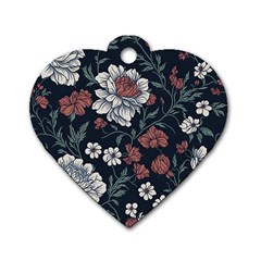 Flower Pattern Dog Tag Heart (two Sides) by Bedest