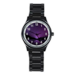 Dark Purple Aesthetic Landscape Stainless Steel Round Watch by Sarkoni