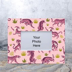 Pink Tigers And Tropical Leaves Patern White Tabletop Photo Frame 4 x6  by Sarkoni