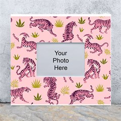 Pink Tigers And Tropical Leaves Patern White Wall Photo Frame 5  X 7  by Sarkoni