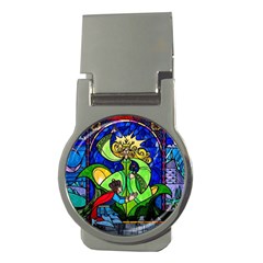 Beauty And The Beast Stained Glass Rose Money Clips (round)  by Sarkoni