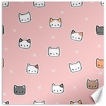 Cute Cat Cartoon Doodle Seamless Pink Pattern Canvas 16  x 16  15.2 x15.41  Canvas - 1