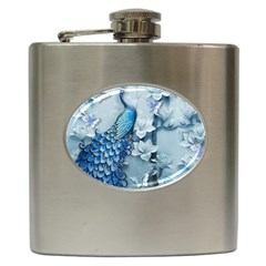 Chinese Style 3d Embossed Blue Peacock Oil Painting Hip Flask (6 Oz) by Grandong