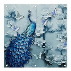 Chinese Style 3d Embossed Blue Peacock Oil Painting Banner And Sign 4  X 4  by Grandong